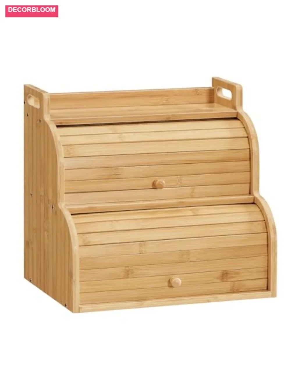 Bamboo 2-Tier Roll-Top Bread Box with Ventilation, Kitchen Storage